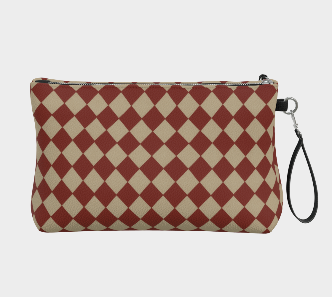 Cranberry Harlequin Vegan Leather Clutch Wristlet