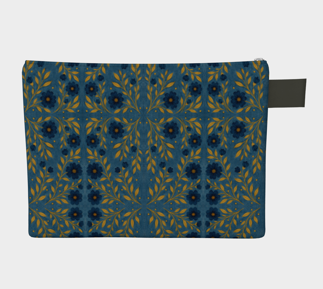Indigo Meadow floral allover zipper carry all