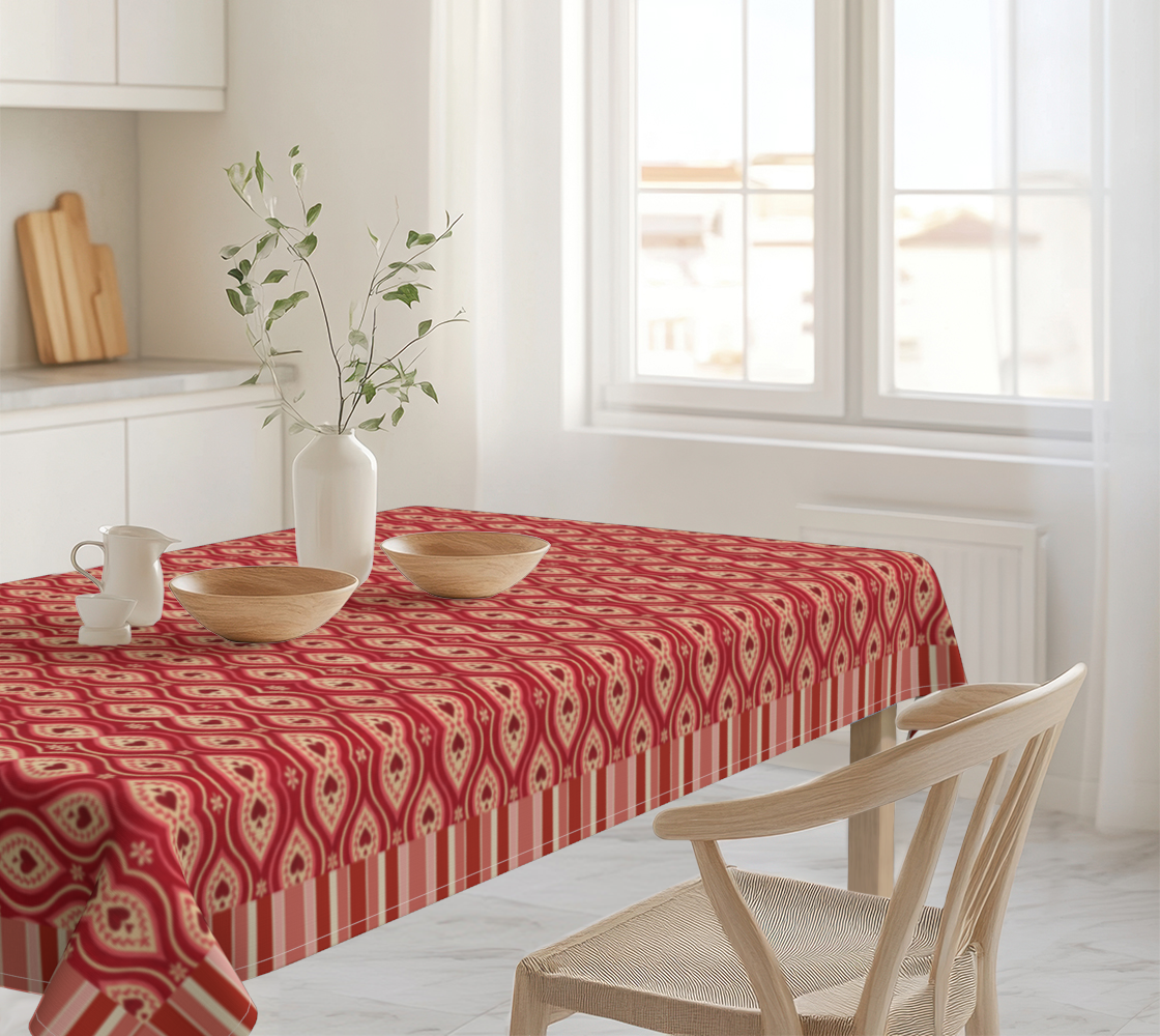 Red Hearts Ikat 60 x 90 Tablecloth Border
