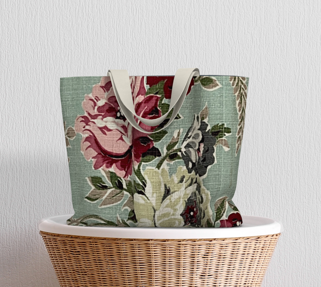 Sea Foam Roses Set: Canvas Tote & Makeup Bag