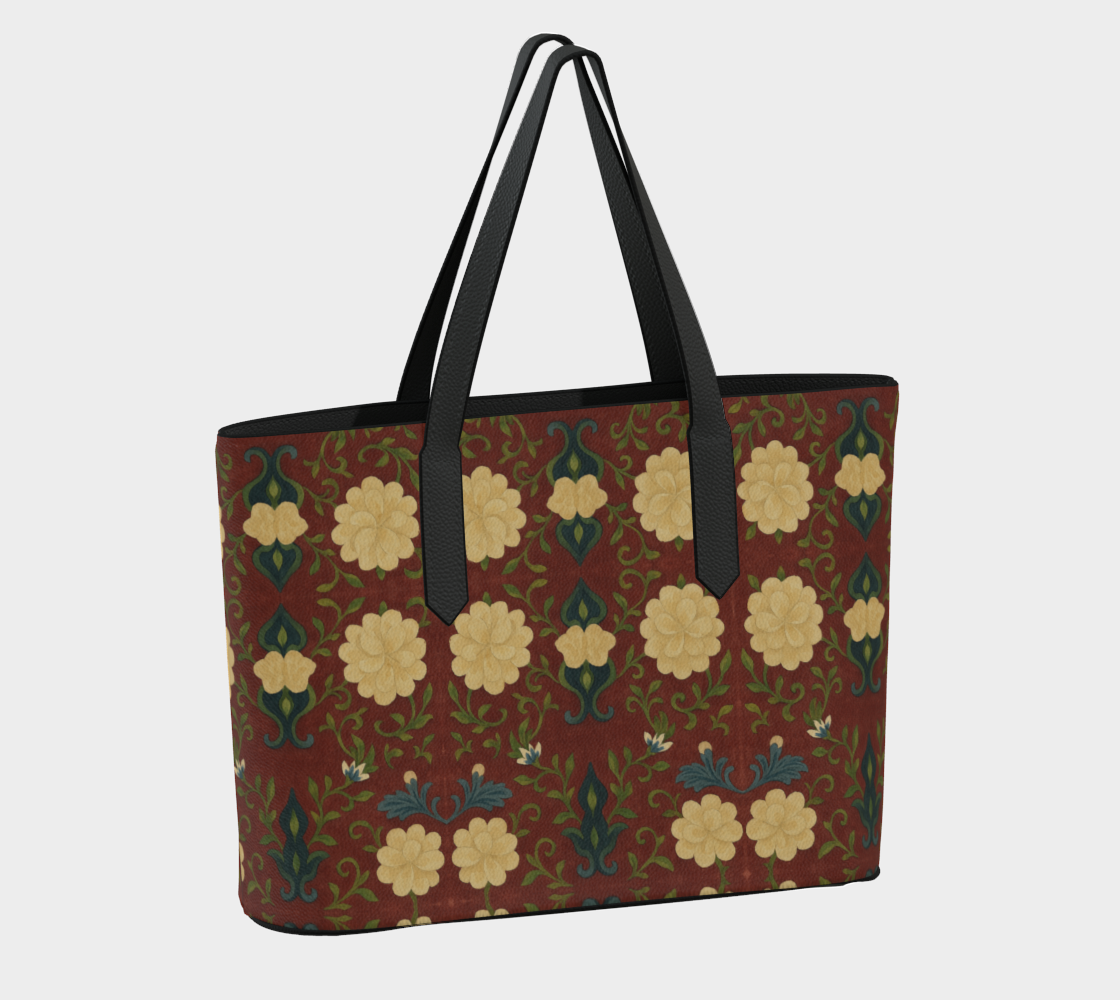 Imperial Peonies Cranberry Vegan Leather Tote