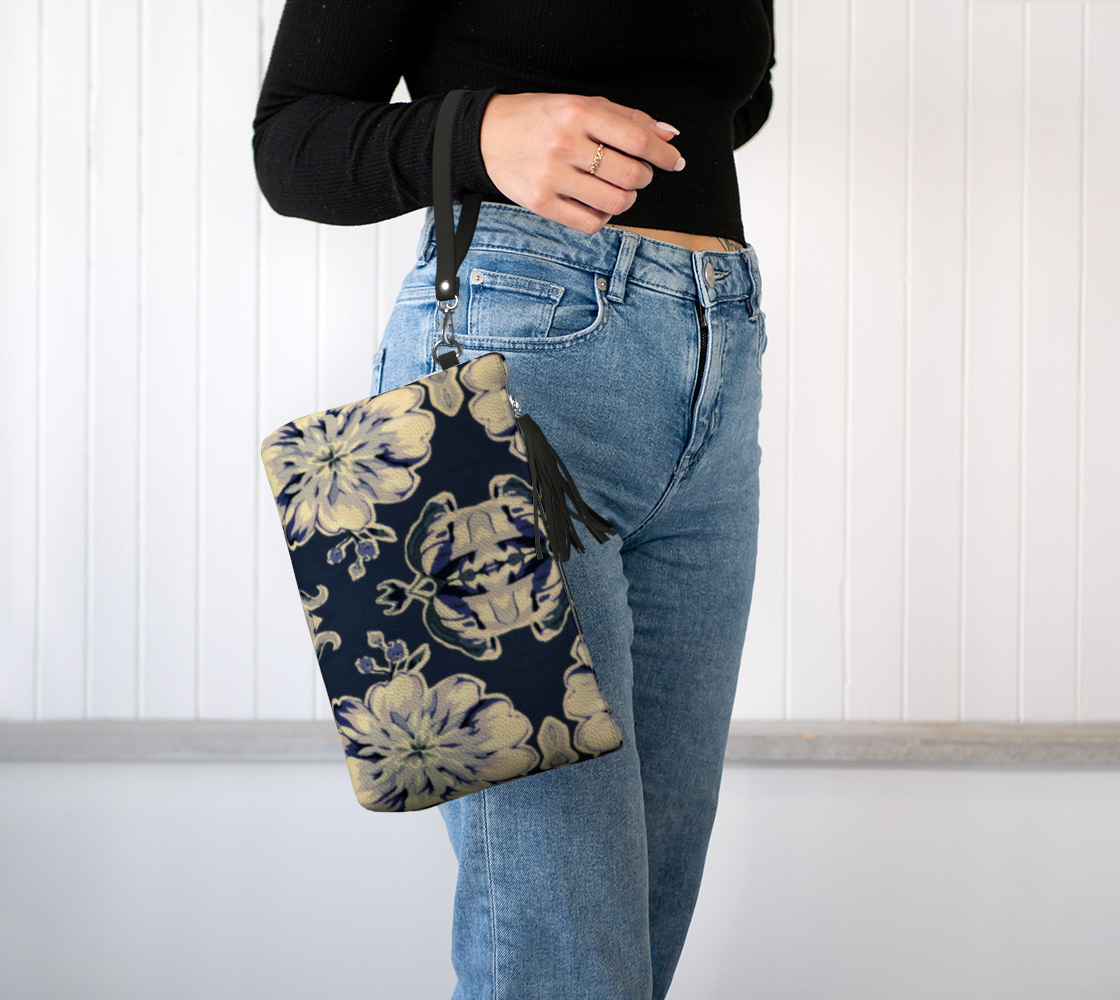 Blue Fleur Vegan Leather clutch