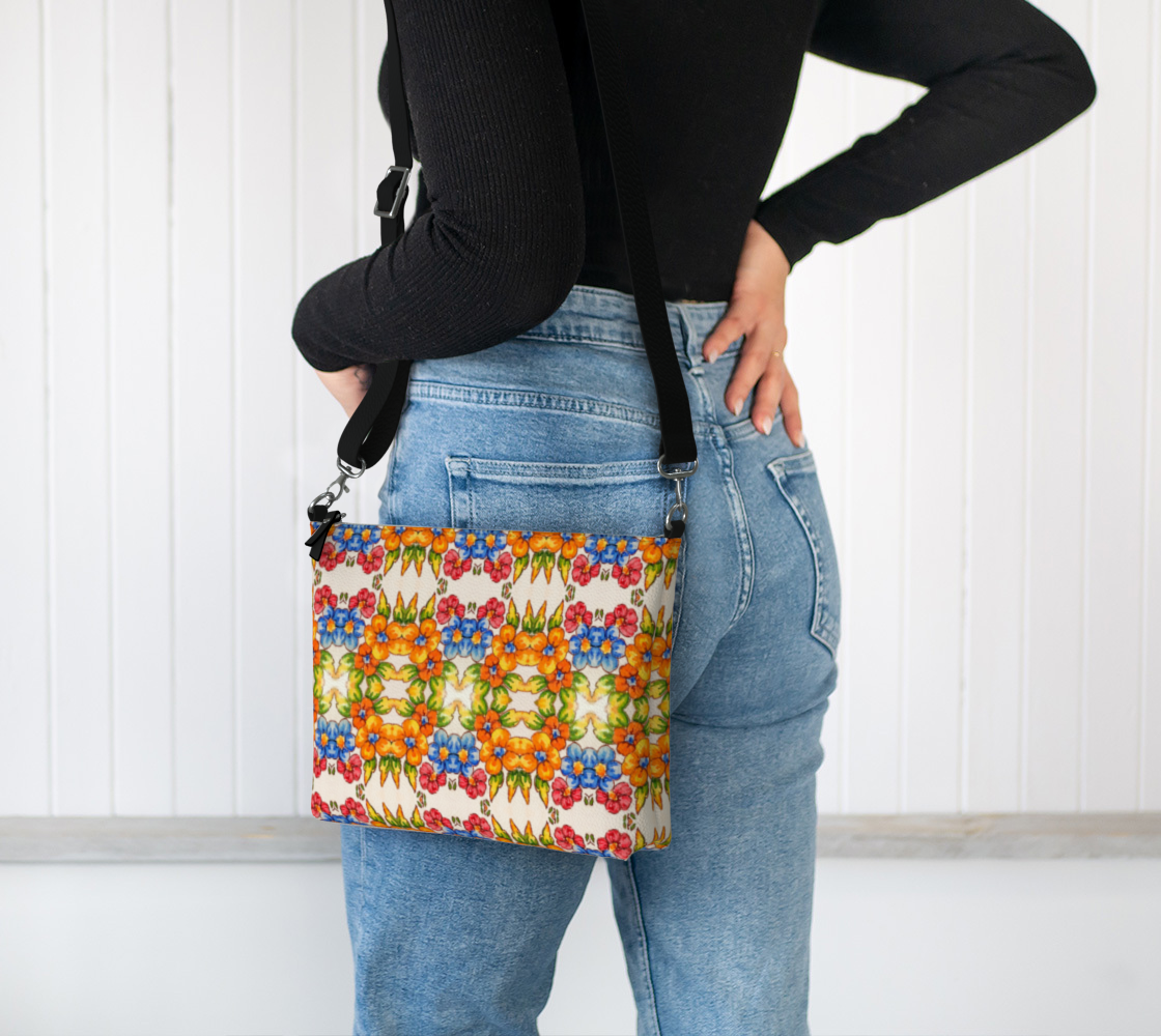 Positano Flowers Vegan Leather Crossbody Bag