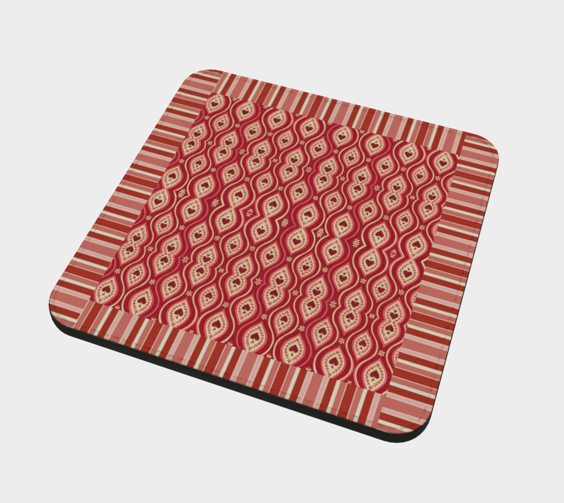 Red Hearts Ikat Striped Coaster