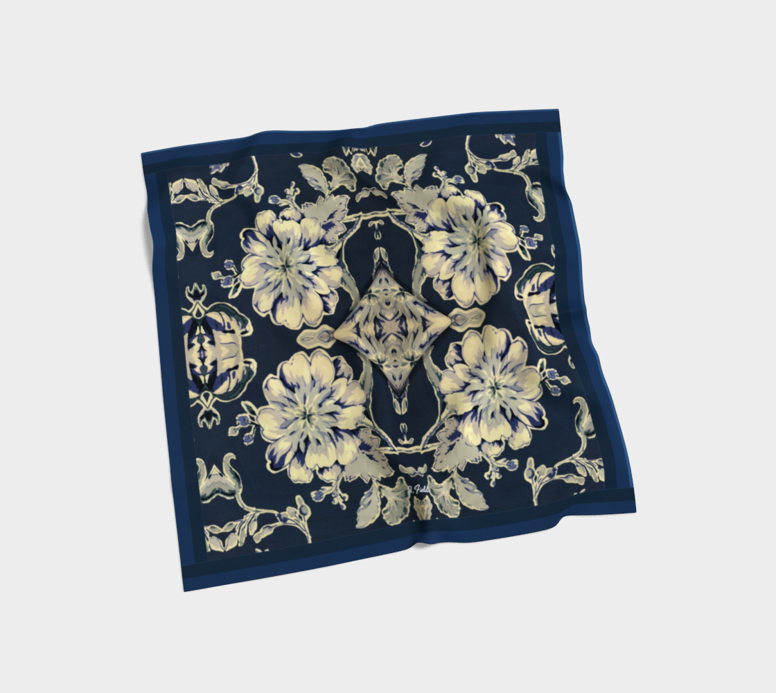 Blue Fleur Silk Square Scarf
