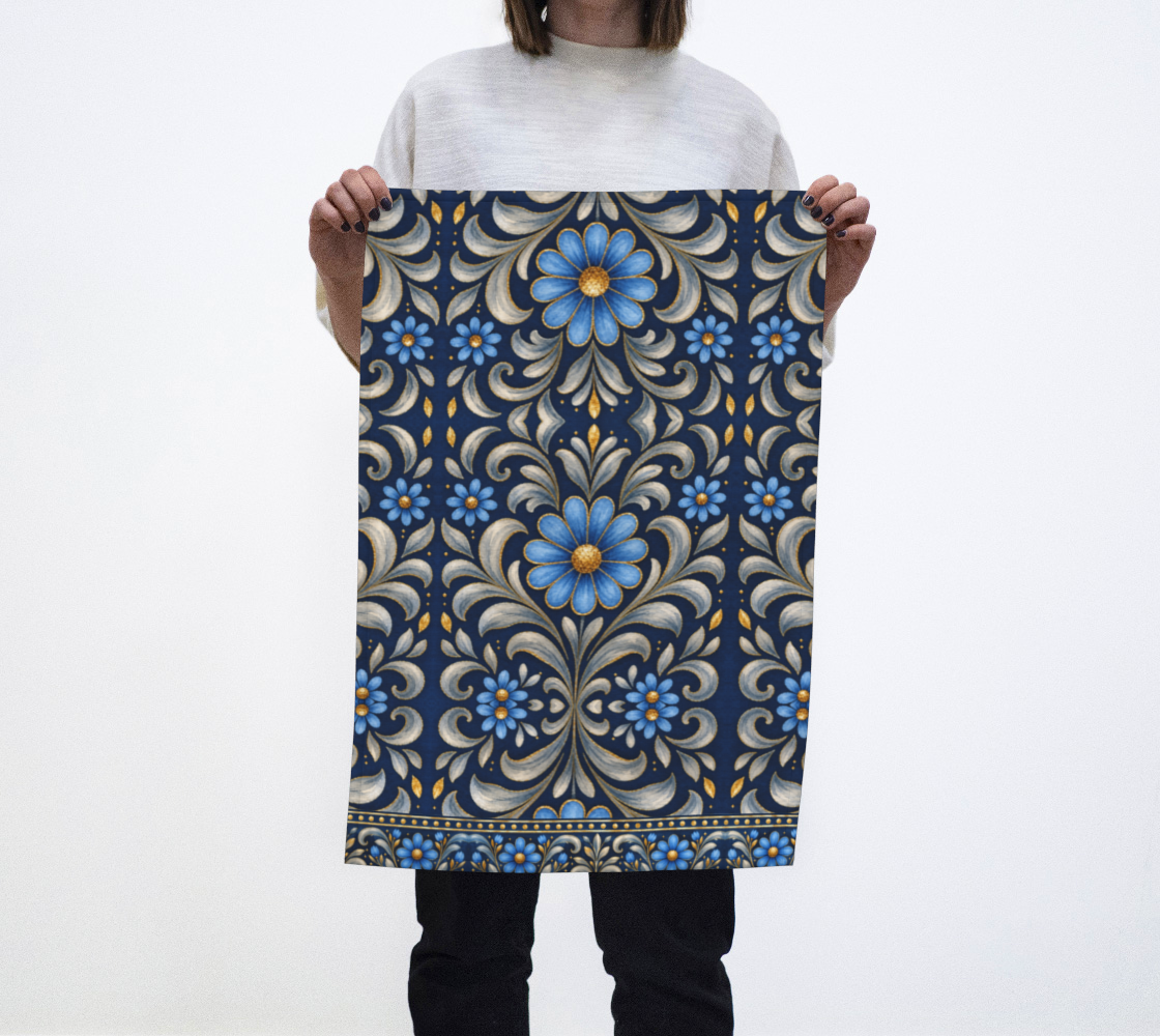 Gilded Navy Azure Bloom tea towel