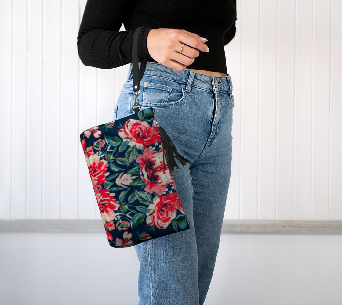 Harbor Roses Vegan Leather Clutch Wristlet