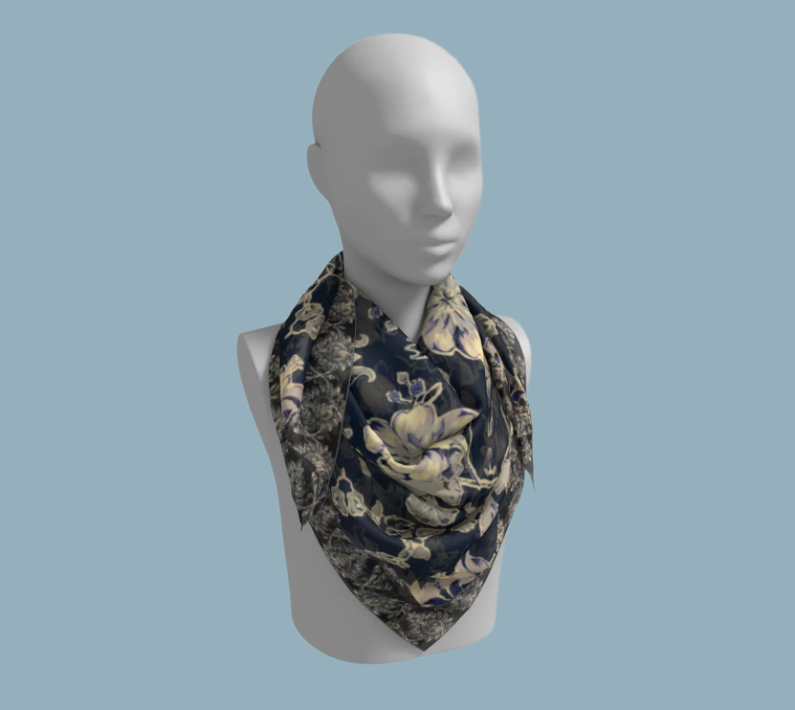 Blue Fleur Damask Silk Square Scarf