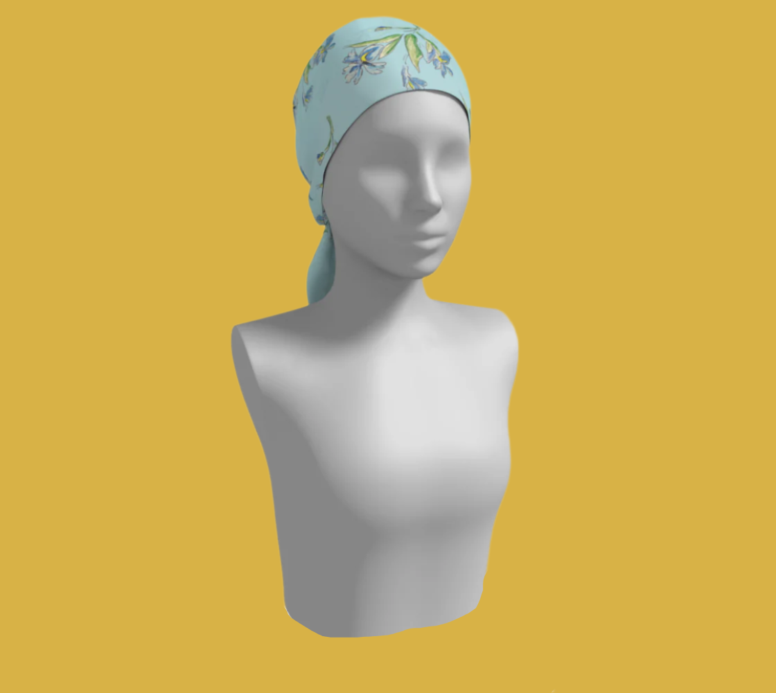 Blue Iris Mint Long Silk Scarf w/ Border