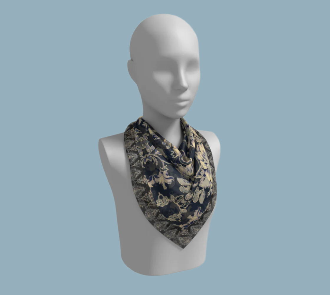 Blue Fleur Damask Silk Square Scarf