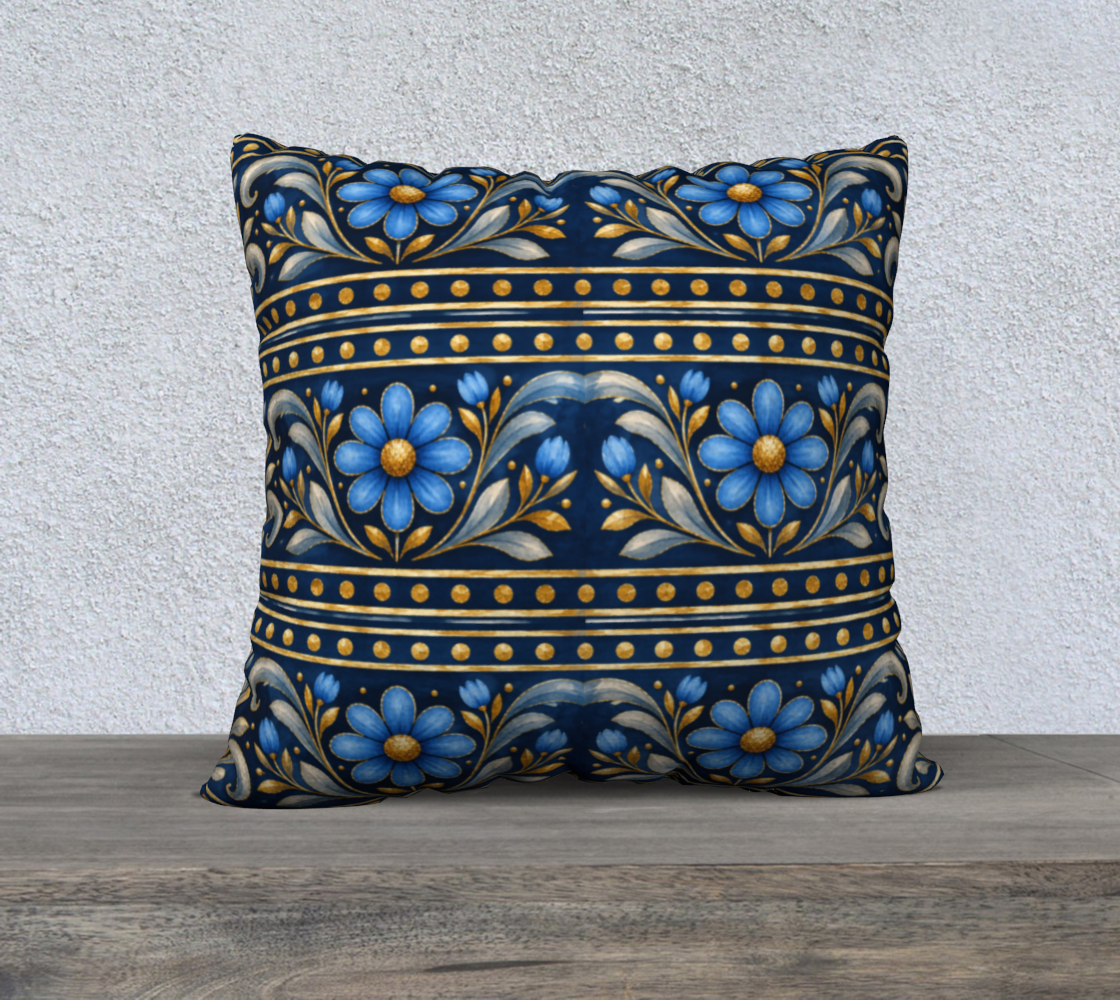 Gilded Navy Azure Bloom border 22 x 22 pillow