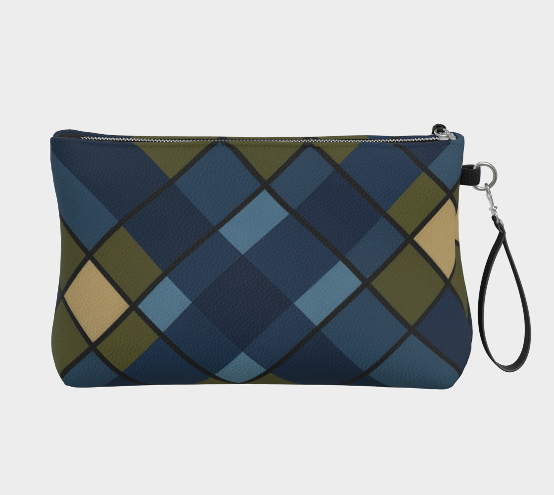 Blue Plaid Vegan Leather Clutch Wristlet Bag