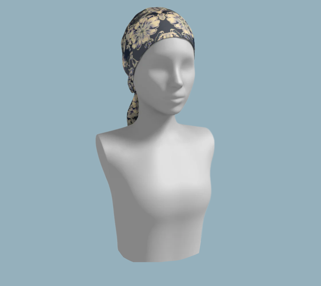Blue Fleur Damask Silk Long Scarf