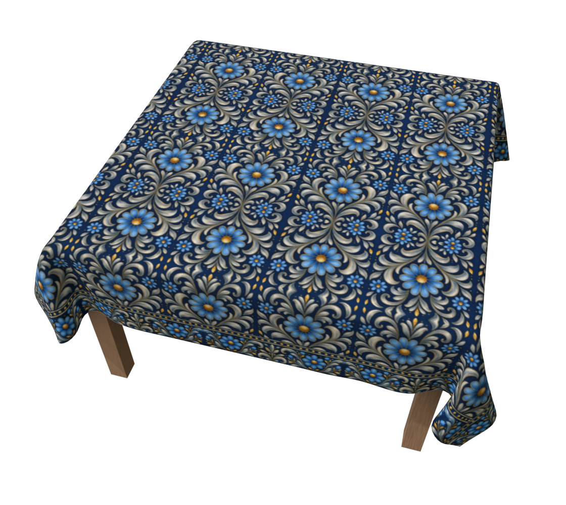 Gilded Navy Azure Bloom 60 x 60 tablecloth
