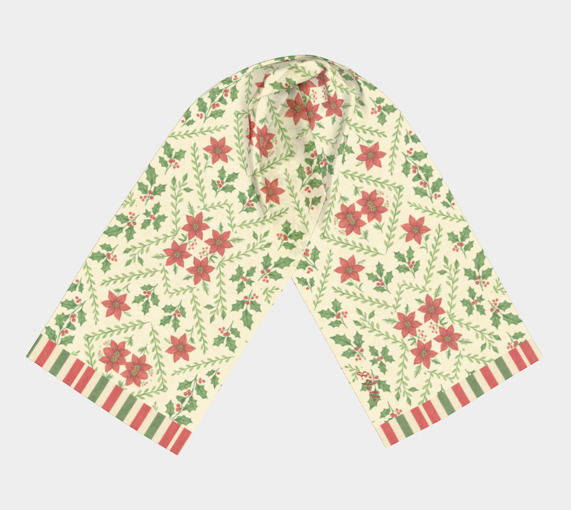 Yuletide Bloom with Stripes Holiday Silk Long Scarf
