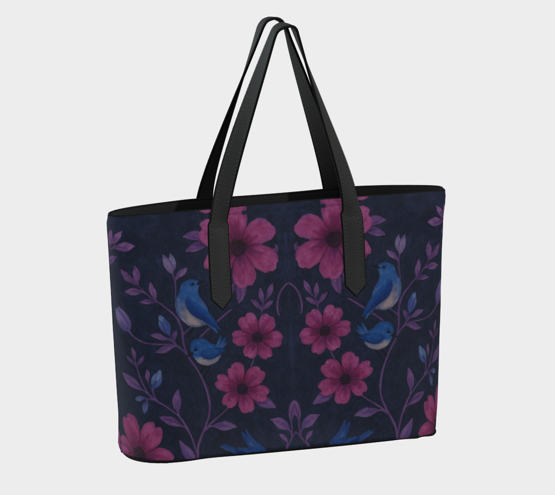 Songbird Bloom Plum Vegan Leather Tote Bag