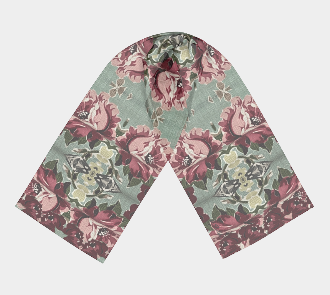 Seafoam Roses Silk Long Scarf