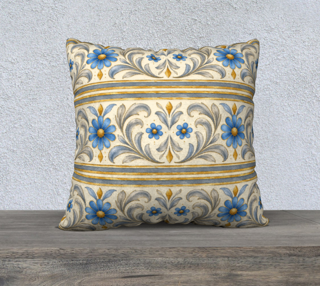 Gilded Azure Bloom banded 22 x 22 pillow