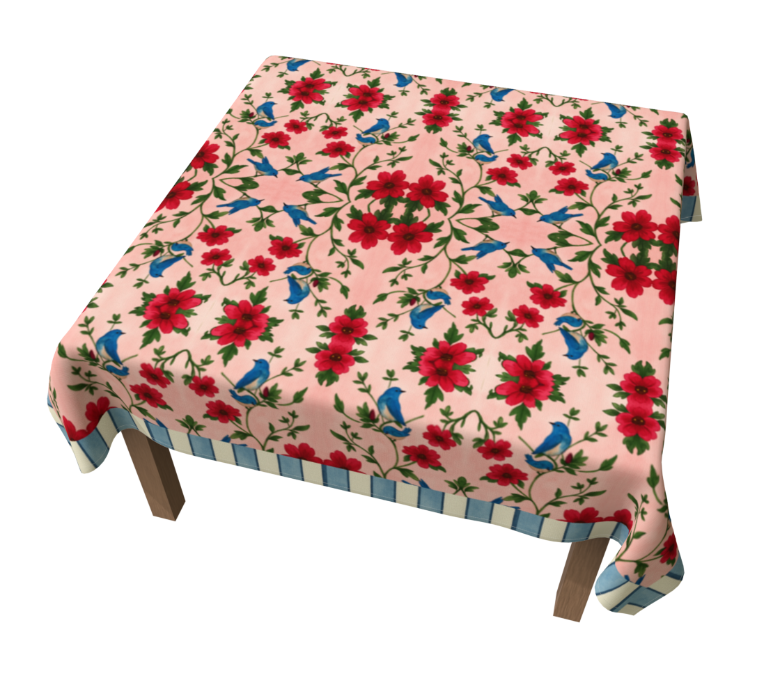 Songbird Bloom Pink with Blue Stripes 60 x 60 Tablecloth
