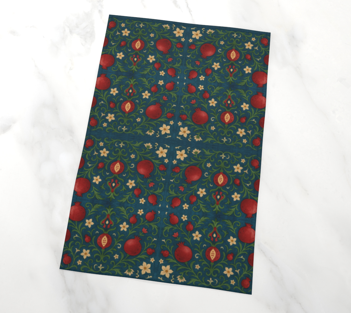 WINTER POMEGRANATES LINEN TEA TOWEL