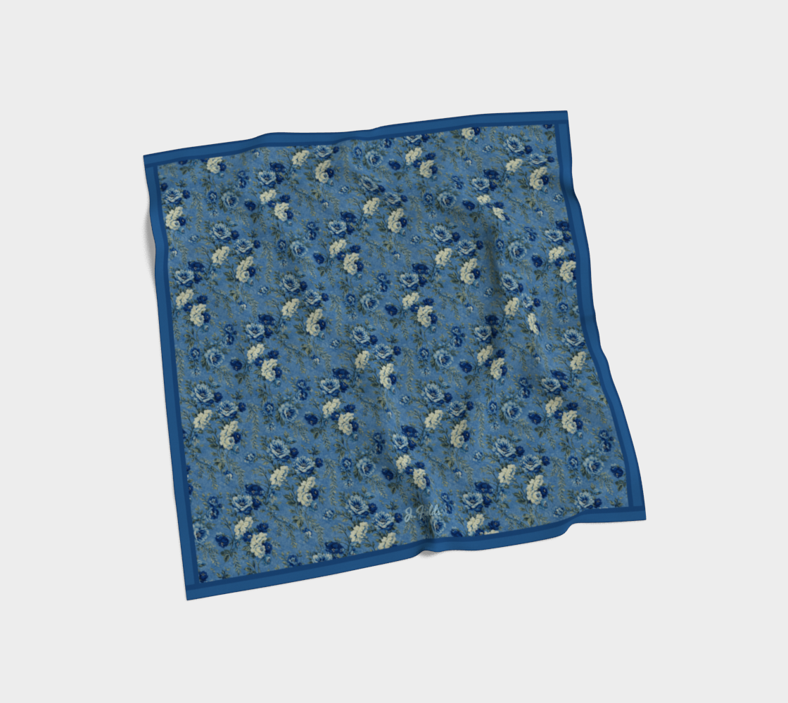 Blue Manor Blooms Silk Square Scarf