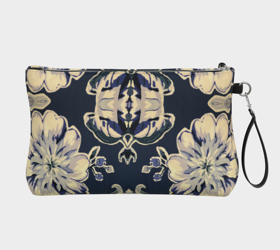 Blue Fleur Damask Vegan Leather Clutch