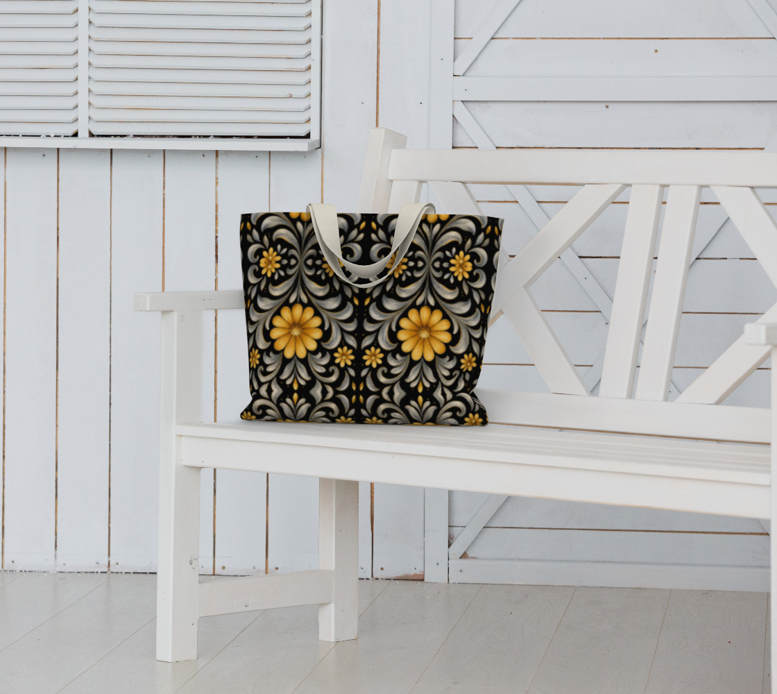 Midnight Silver Garden large canvas tote bag