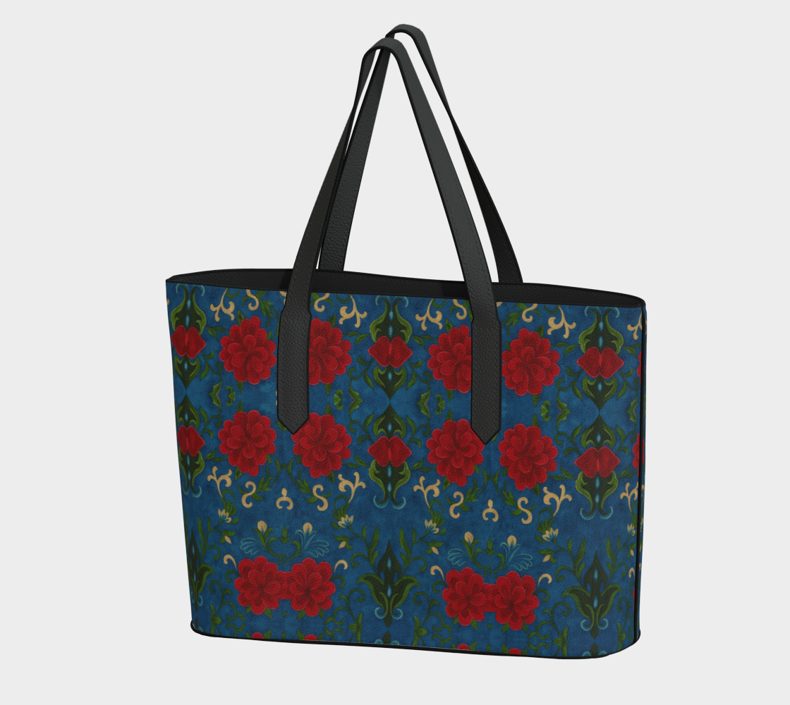 Marquesa Peonies Sapphire Vegan Leather Tote Bag