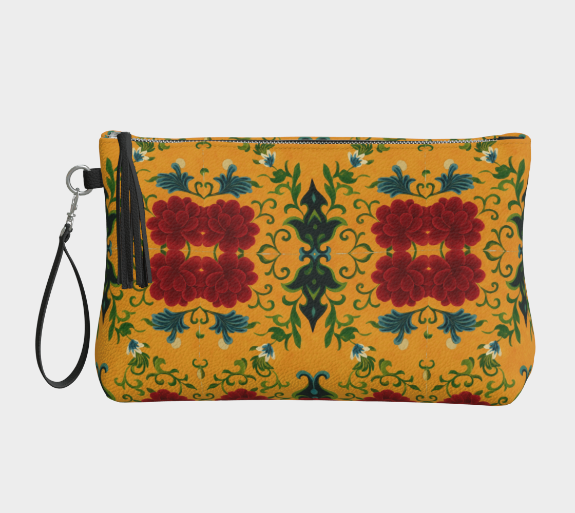 Marquesa Floral Golden Vegan Leather Clutch Wristlet