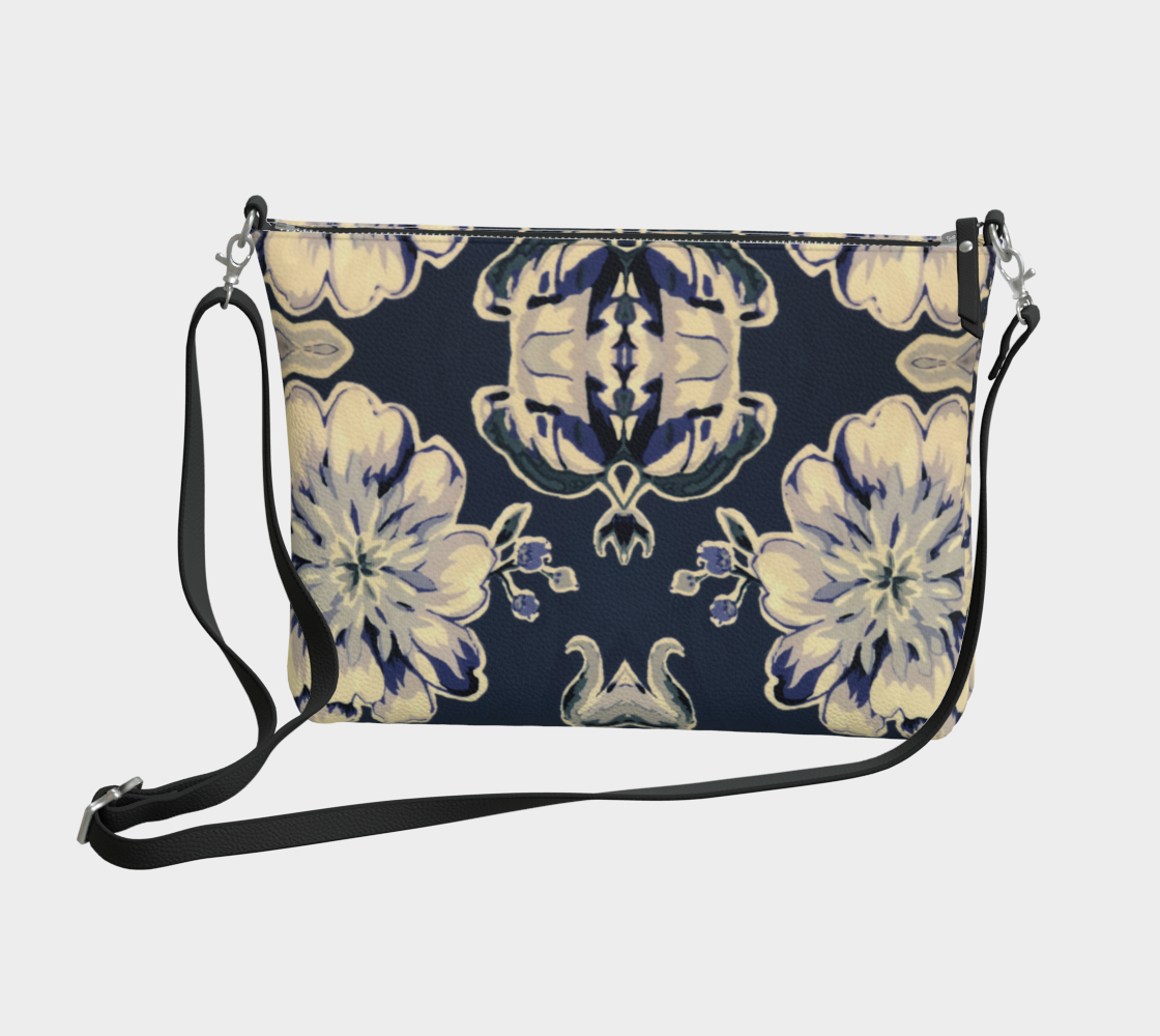 Blue Fleur Vegan Leather Crossbody Purse