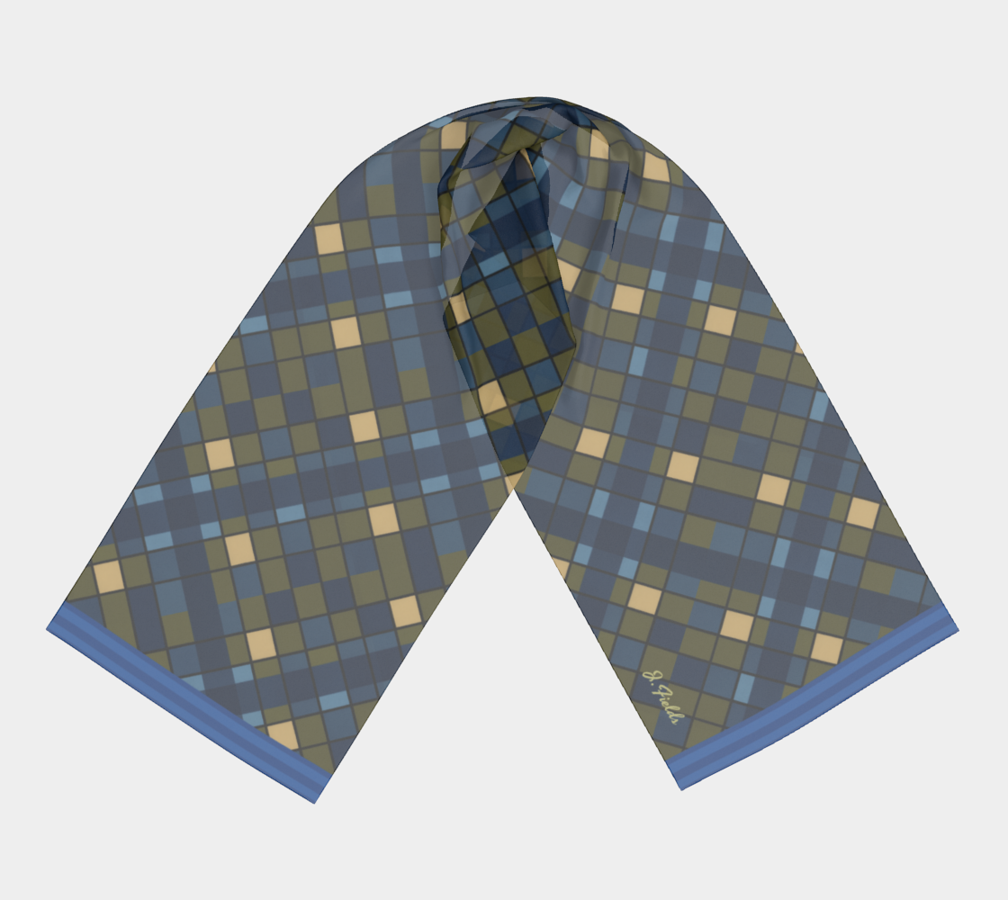 Blue Plaid Silk Long Scarf