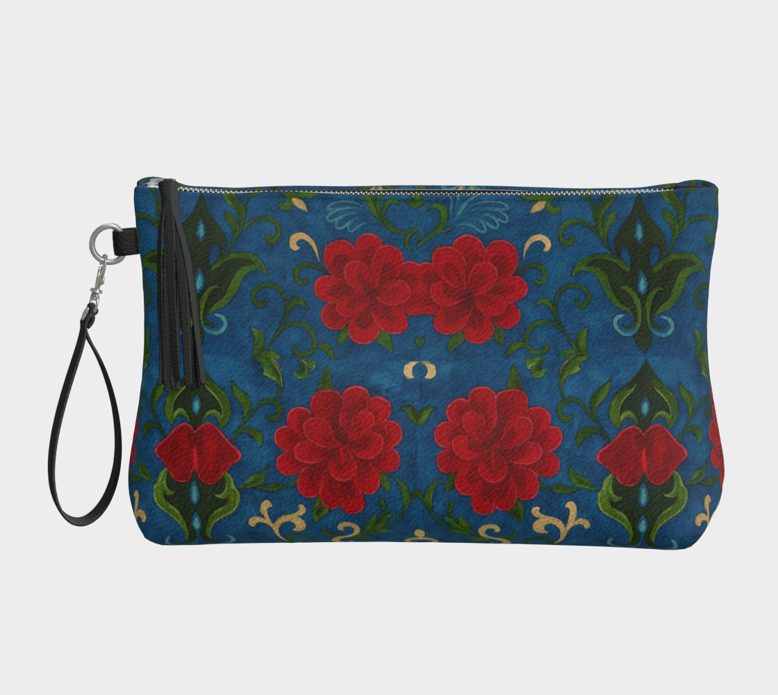 Marquesa Peonies Sapphire Vegan Leather Clutch Wristlet