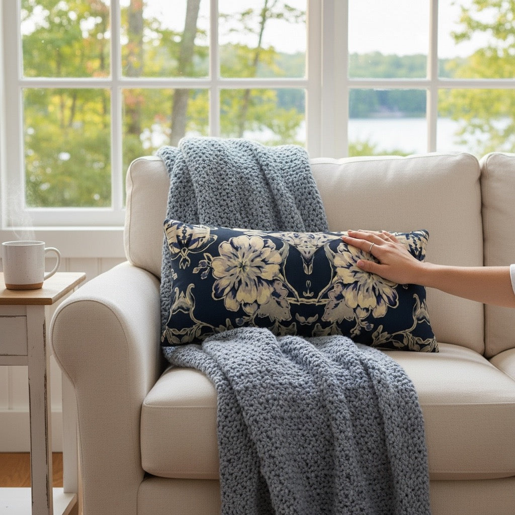Blue Fleur Damask 24 x 12 Pillow Cover