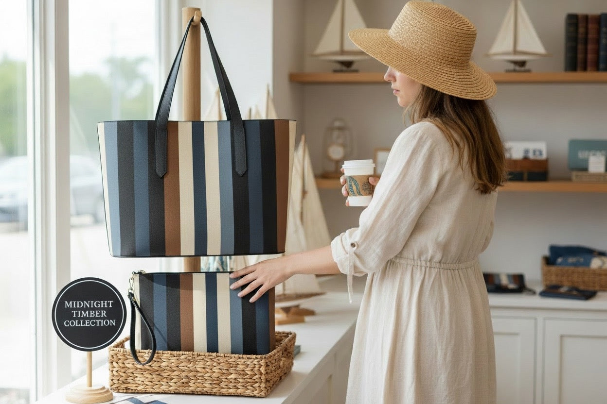 Midnight Timber Set: Vegan Leather Tote & Clutch Wristlet
