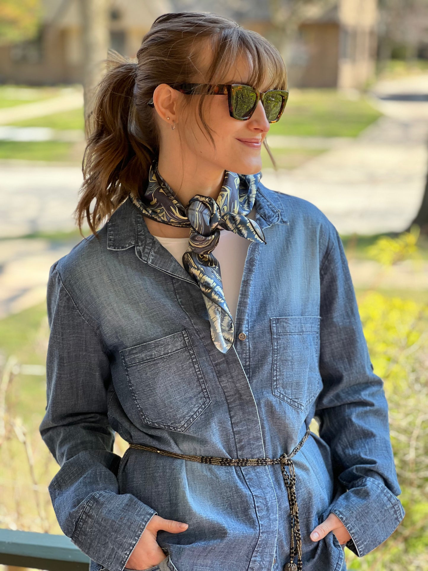 Mendocino Blues Diamond Silk Square Scarf