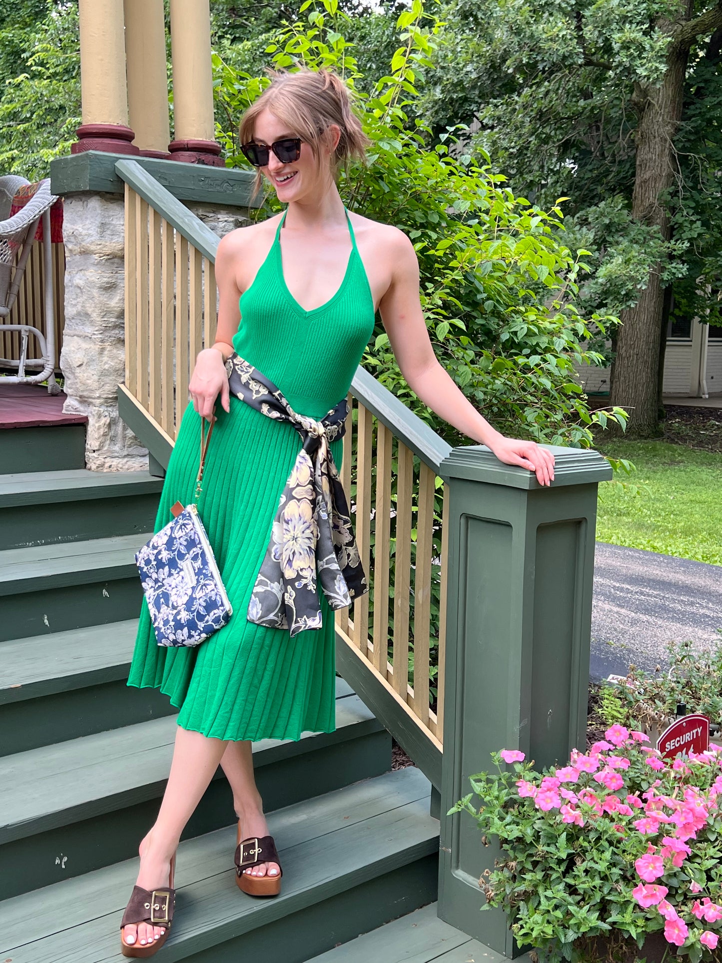 Blue Fleur Damask Silk Long Scarf