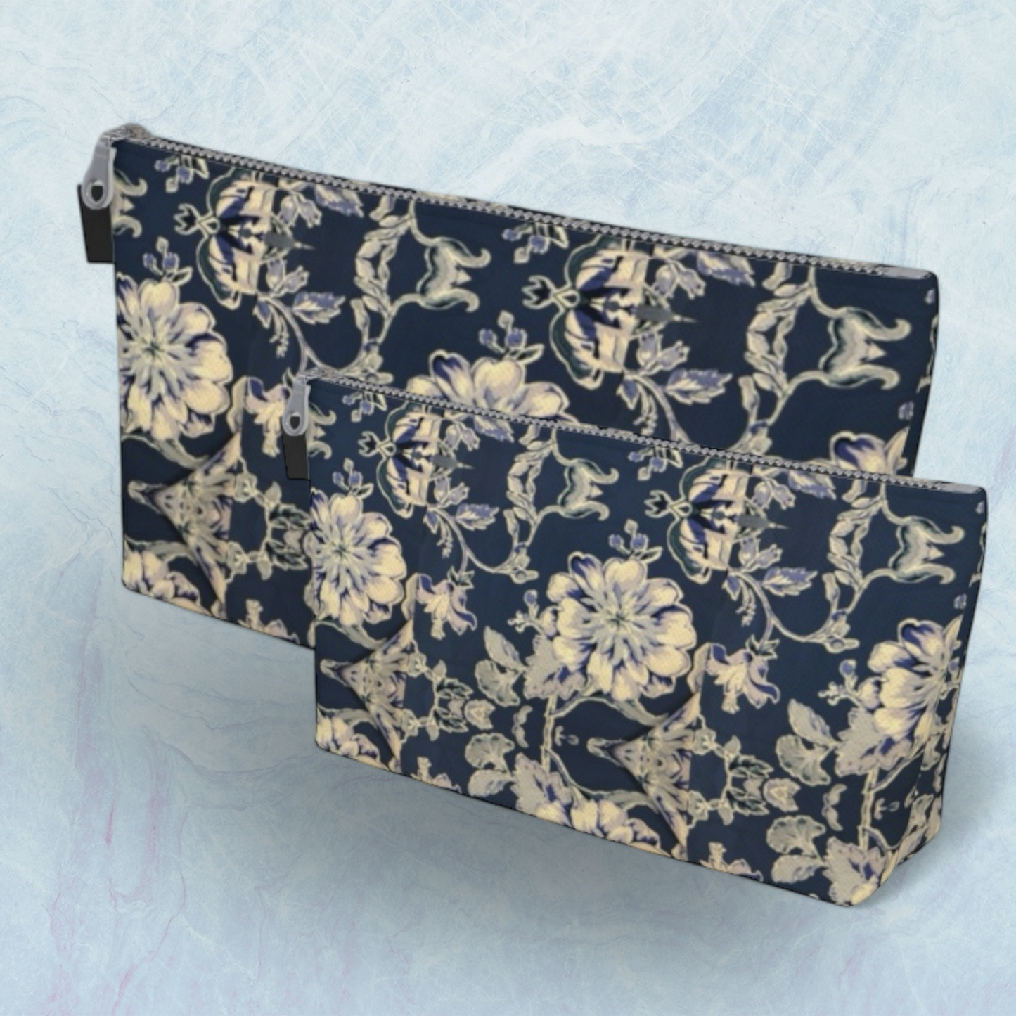 Blue Fleur Damask Makeup Bag