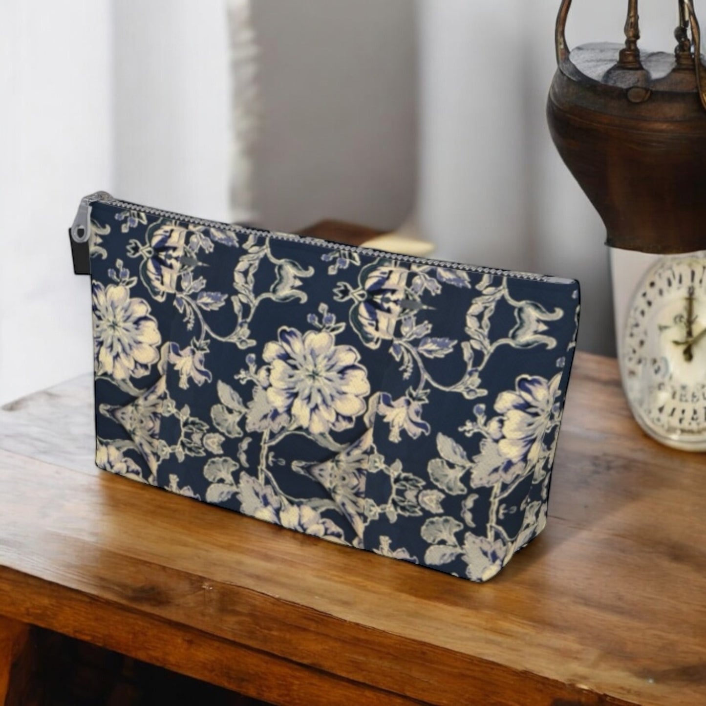 Blue Fleur Damask Makeup Bag