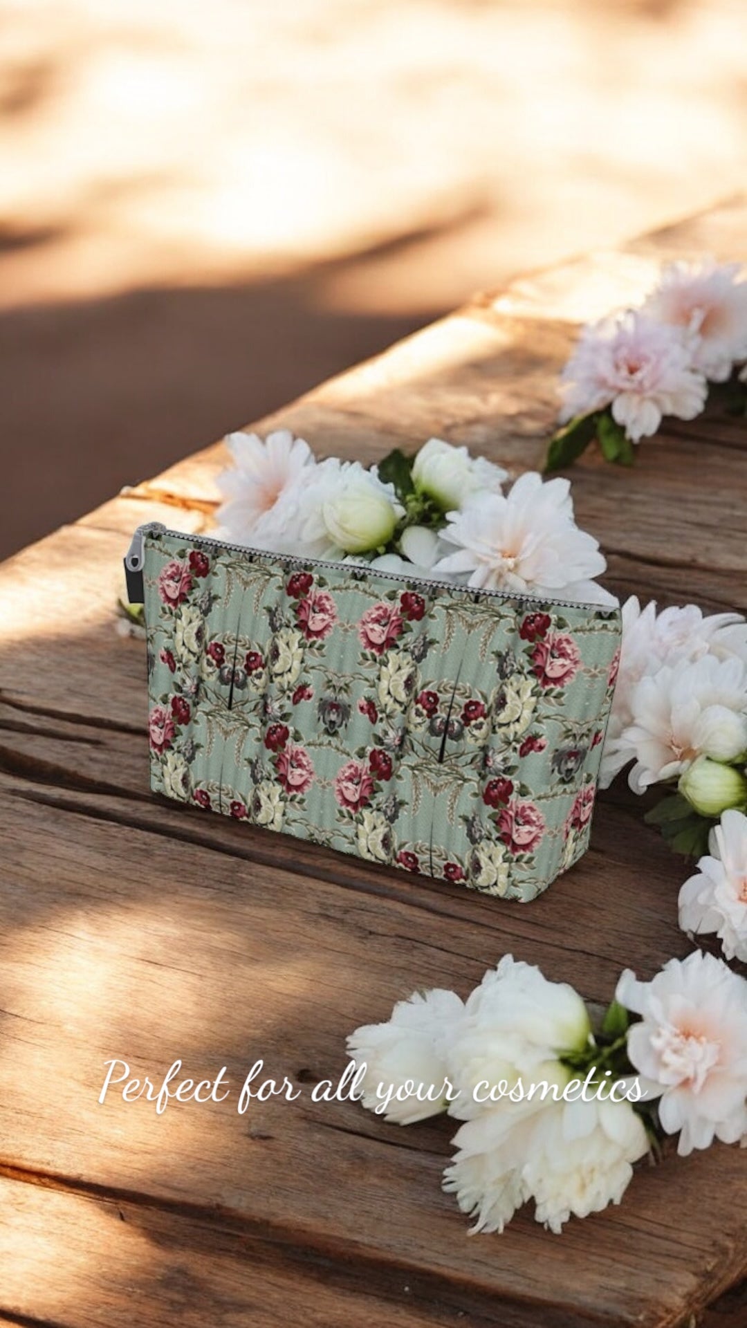 Sea Foam Roses Makeup Bag
