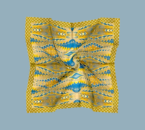 Prussian Blue Swirl Silk Square Scarf