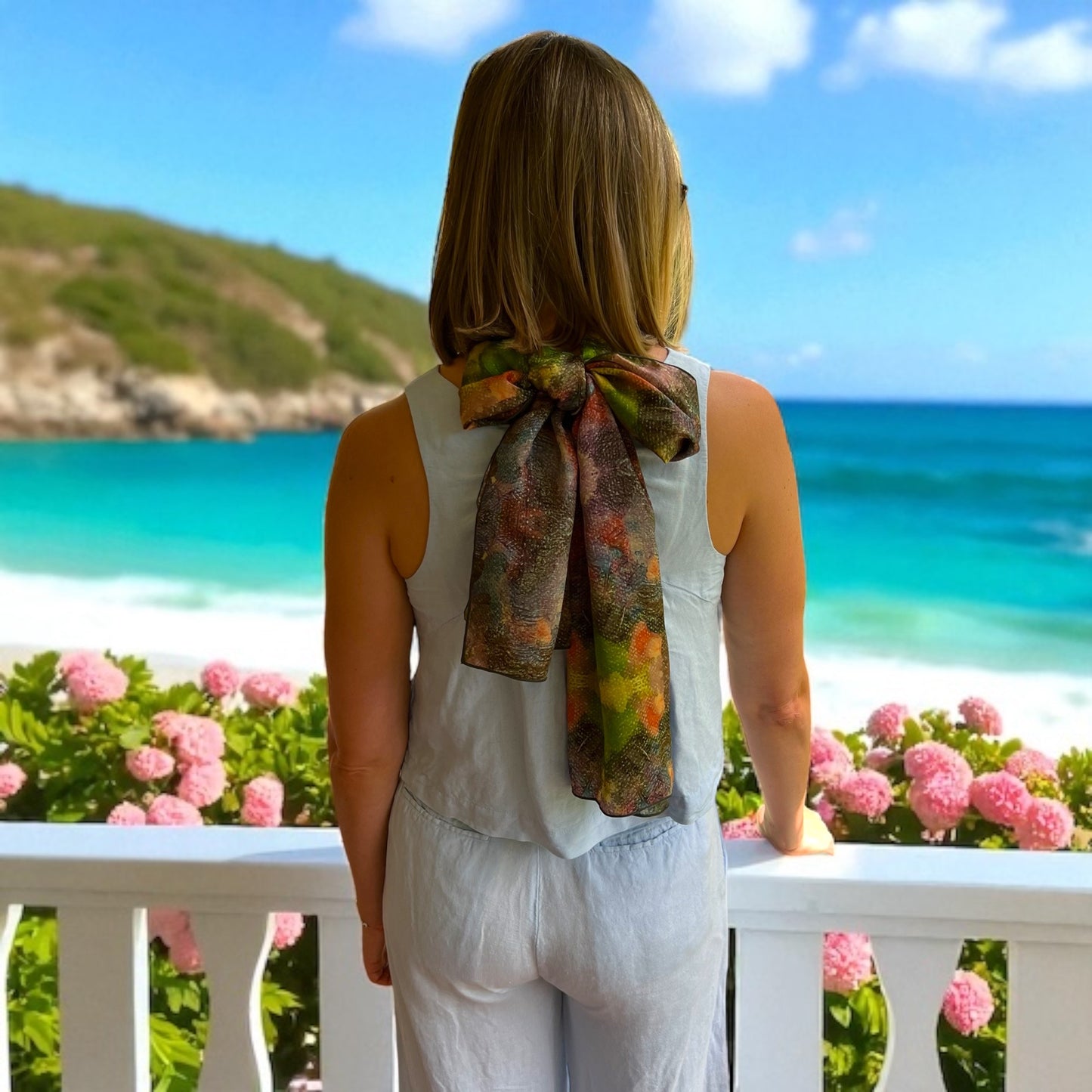 Lilac Waterlilies Silk Long Scarf