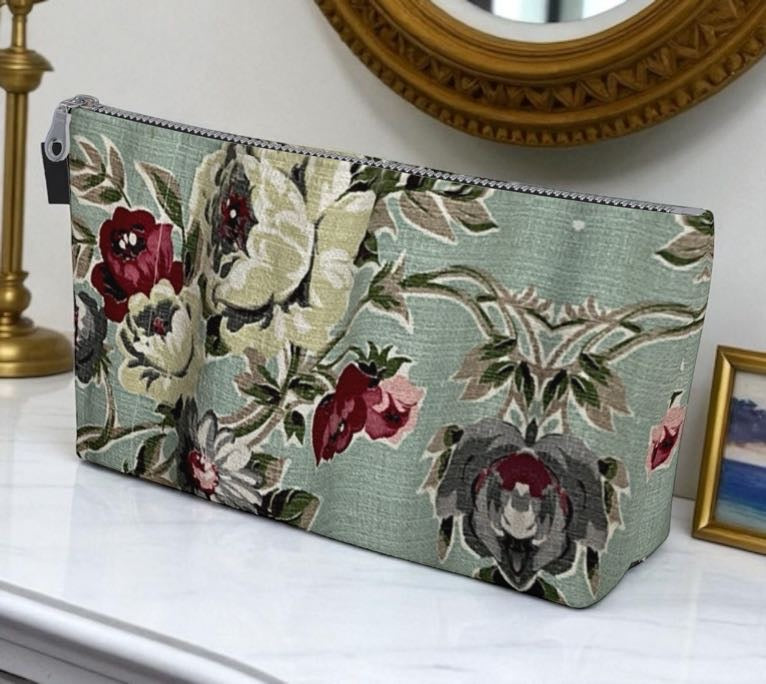 Seafoam Roses Makeup Bag