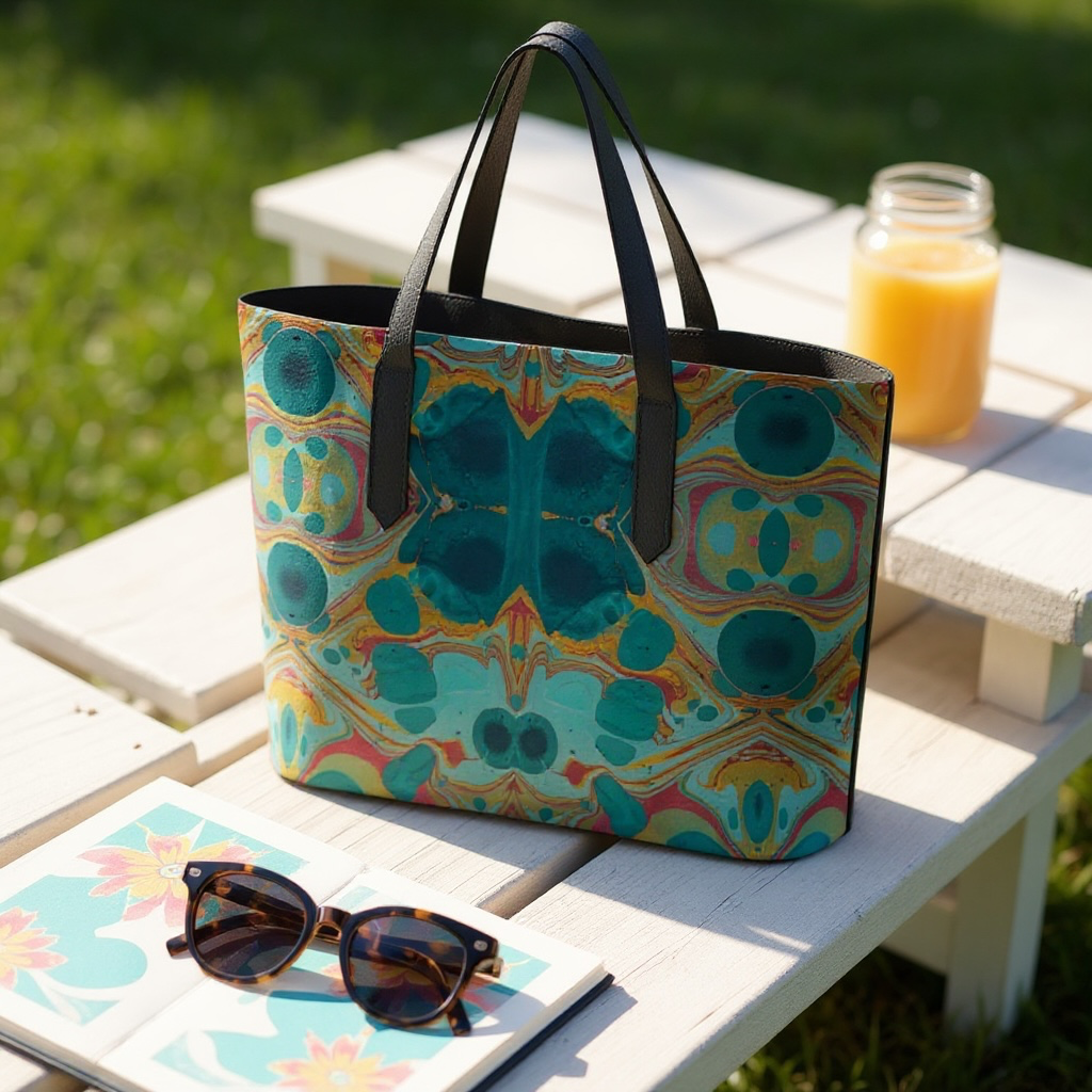 Gilded Currents Butterfly Vegan Leather Tote Bag