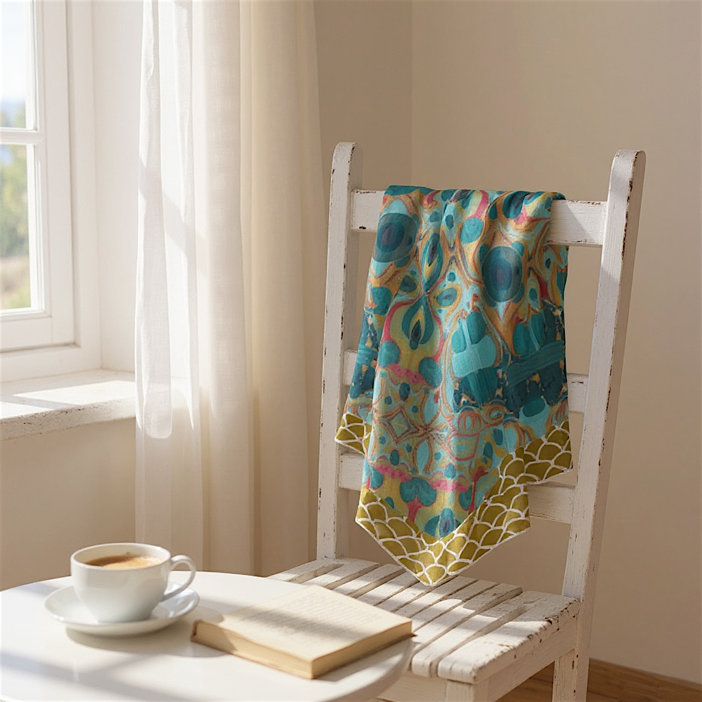 Gilded Currents Butterfly Long Silk Scarf