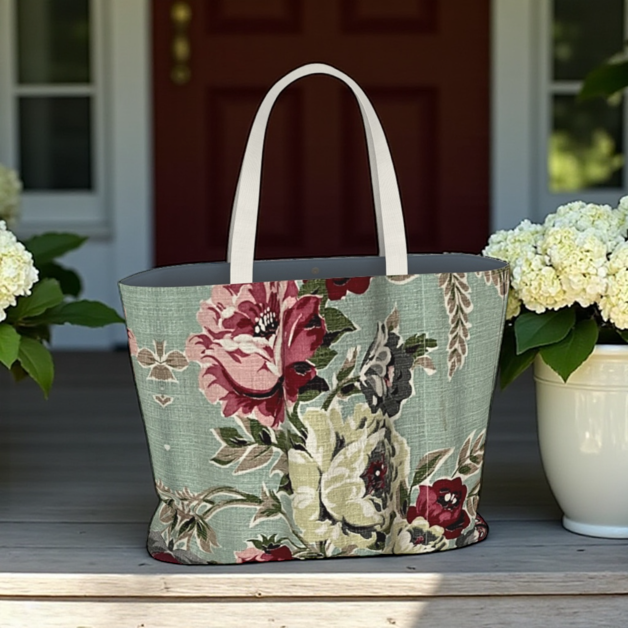 Sea Foam Roses Set: Canvas Tote & Makeup Bag