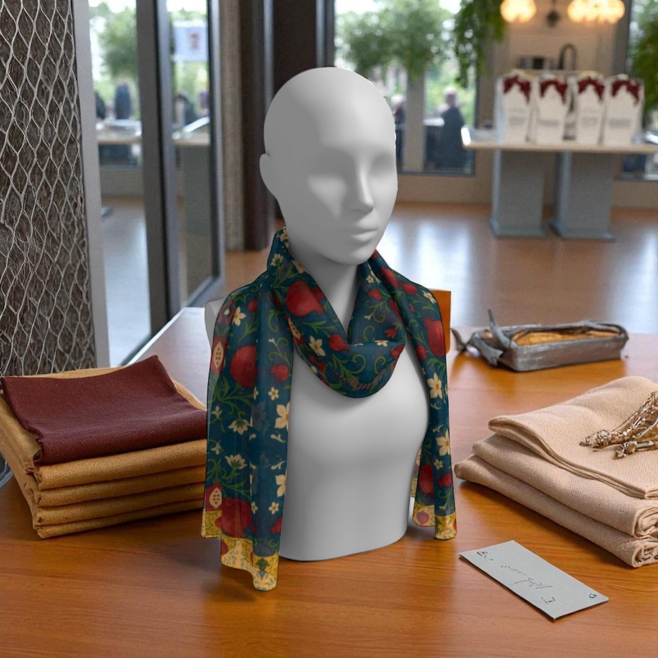 Winter Pomegranates Long Silk Scarf