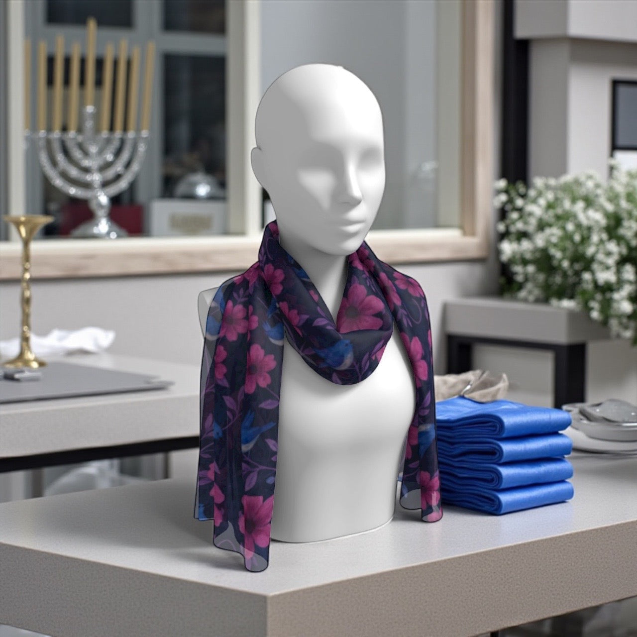 Songbird Bloom Plum Silk Long Scarf