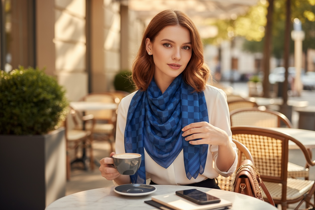 Royal Blue Harlequin Silk Long Scarf