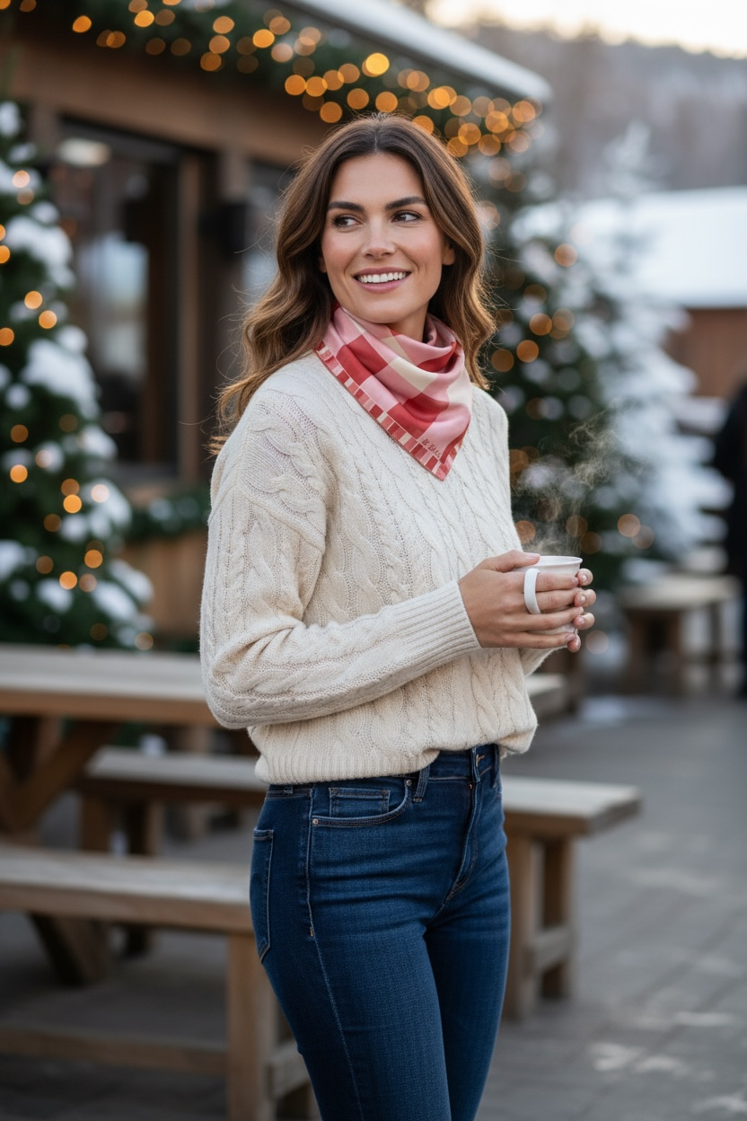 Red Gingham Silk Square Scarf