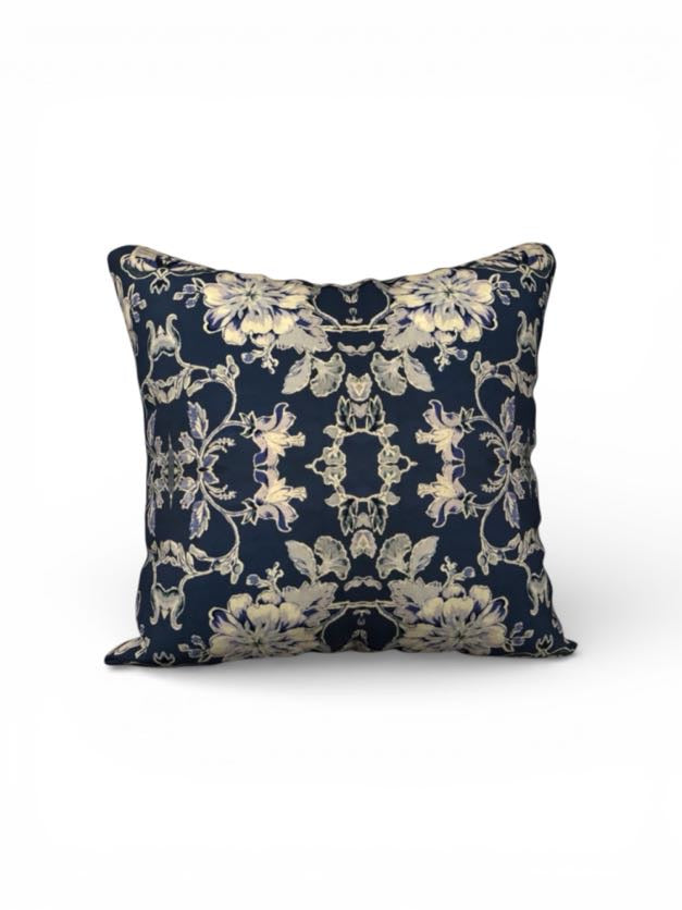 Blue Fleur Damask 18 x 18 Pillow Cover